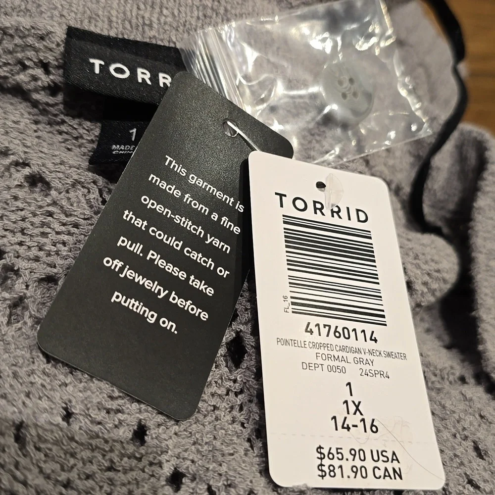 Torrid - Pointelle Cardigan V-Neck Sweater in Formal Gray​​​​ - Picture 7 of 12